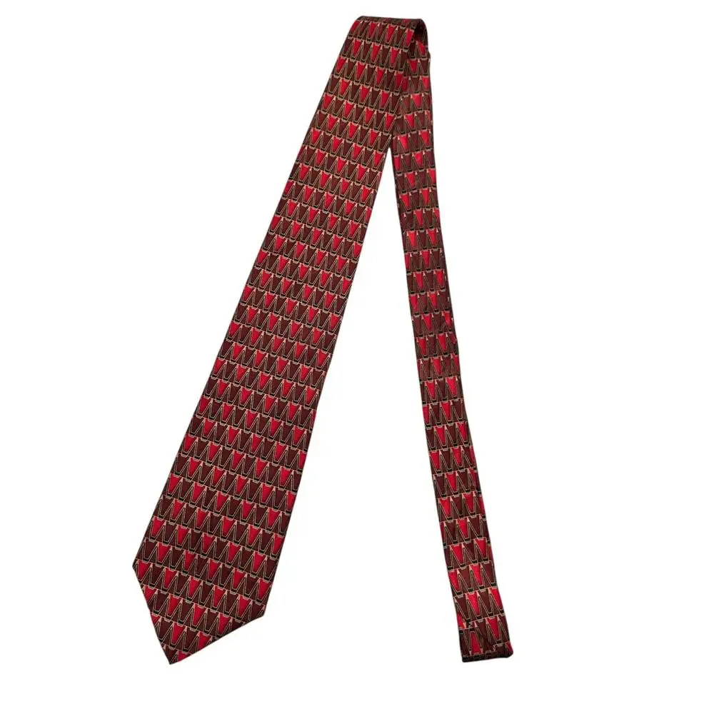 Umberto Bossi‎ Red Vintage Dress Tie Italian Silk Geometric Pattern 58